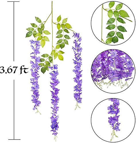 Image of Artificial Hanging Wisteria Flower Vine, Light Purple - Pack of 6