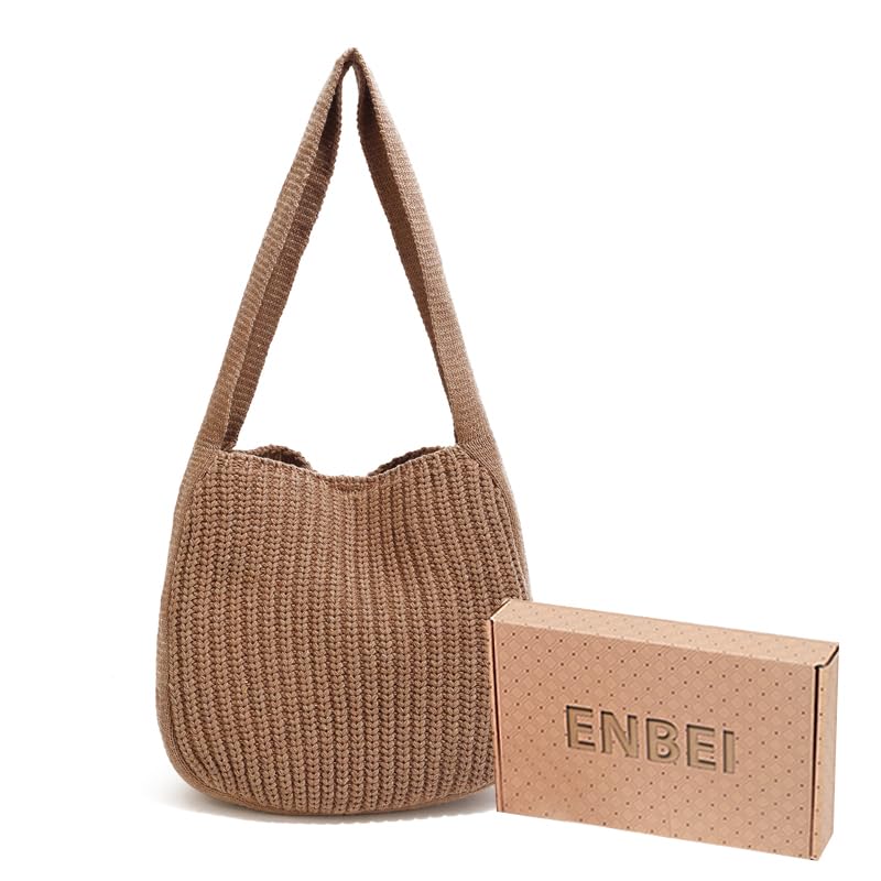 Image of ENBEI Women's Crochet Tote Bag Knit Shoulder bag,Aesthetic Bag,Cute Eco-Friendly Tote for Travel,Daily Use,Gift Box Packaging