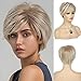 Baruisi Short Blonde Pixie Wig for Women Layered Natural Synthetic Wig with Bangs Heat Resistant Replacement Cosplay Wig