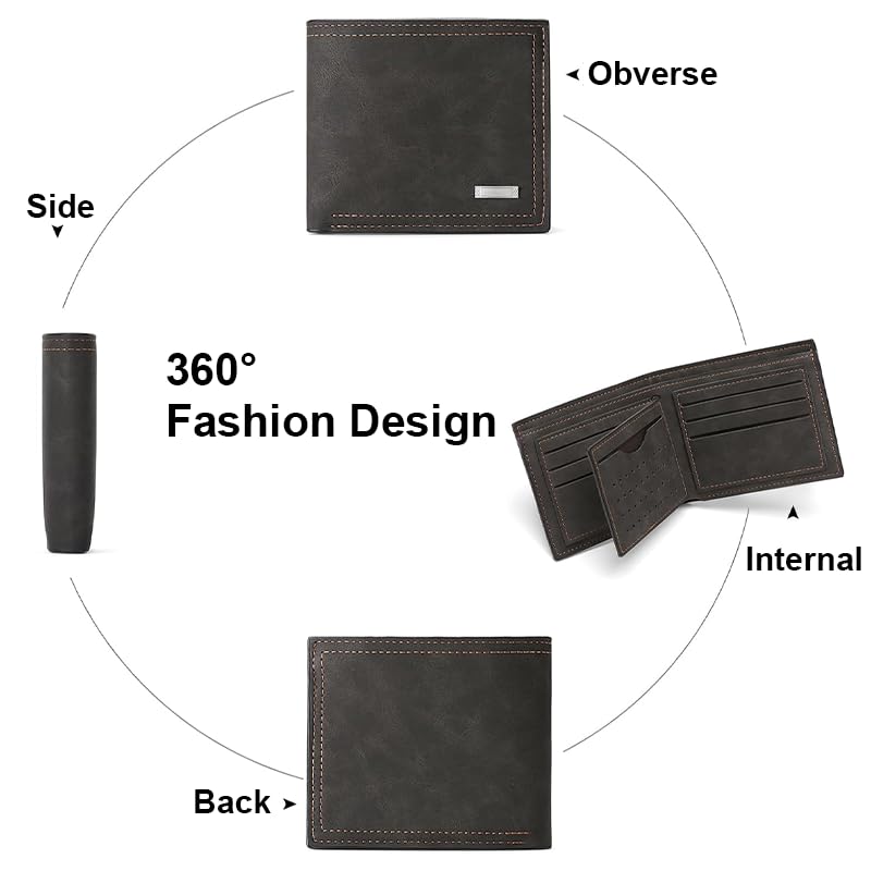 Wallet for Men, Men's Slim Durable PU Wallet, With 9 Card Holders, 2 Cash Pockets, 1 Zipped Compartment, Black3