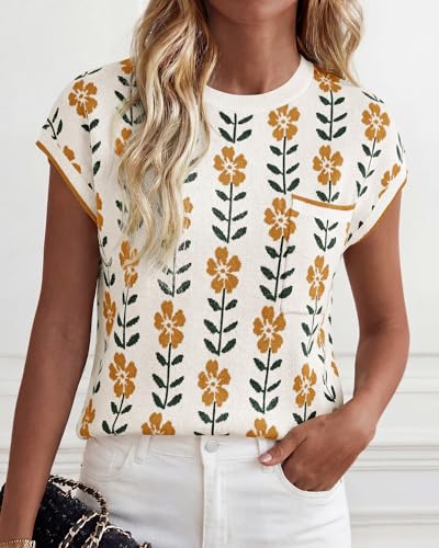 Image of KIRUNDO Summer Fall Short Sleeve Sweater for Women 2026 Casual Sweater Vest Cotton Knit Pullover Tank Tops Fashion Clothing