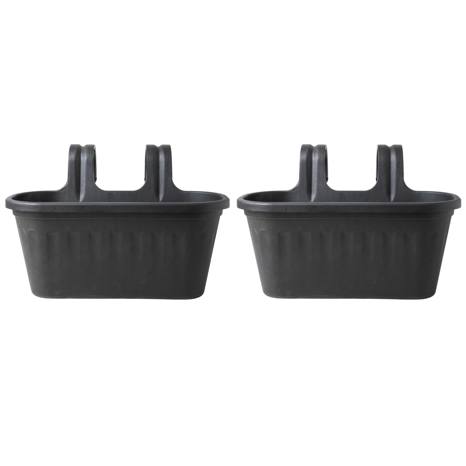 FabFinds Overfence Basket Outdoor Hanging Plant Pots Garden Over Fence Planter Large (Black, 2)