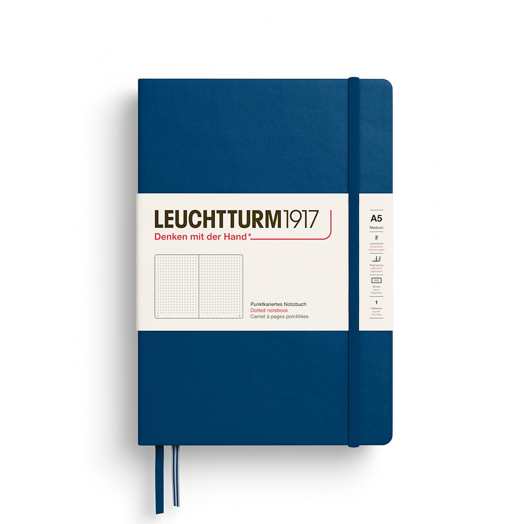 LEUCHTTURM1917 373990 Notebook Medium (A5), Hardcover, 251 Numbered Pages, Indigo, Dotted