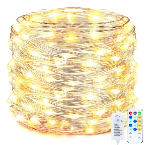 Minetom USB Fairy String Lights with Remote and Power Adapter, 66 Feet 200 Led Firefly Lights for Bedroom Wall Ceiling Christmas Tree Wreath Craft Wedding Party Decoration, Warm White