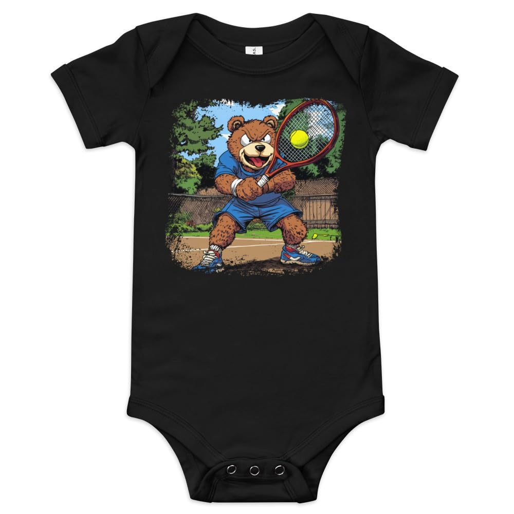 Funny Tennis Bear Baby Onesie Black