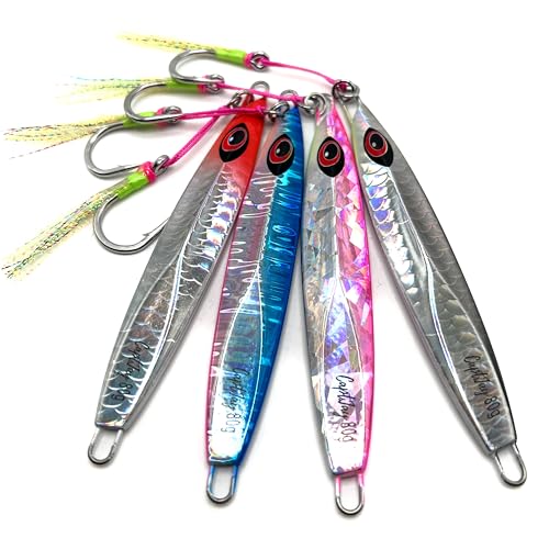 Capt Jay Fishing Saltwater jigs Speed Jigging Slow Pitching Lures,Vertical Artificial Jigging Lure Fishing (80g-Multi Color-OBX (Pack of 4), 80g)