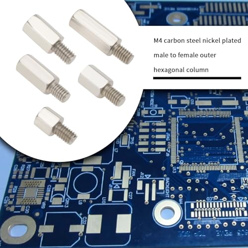 YINETTECH 50 Stück M4-Gewindebolzen Männlich Zu Weiblich 6 + 6 Mm 8 + 6 Mm 10 + 6 Mm 12 + 6 Mm 15 + 6 Mm PCB-Abstandsbolzen mit Langer Säule Sechseckig Vernickelter Kohlenstoffstahl