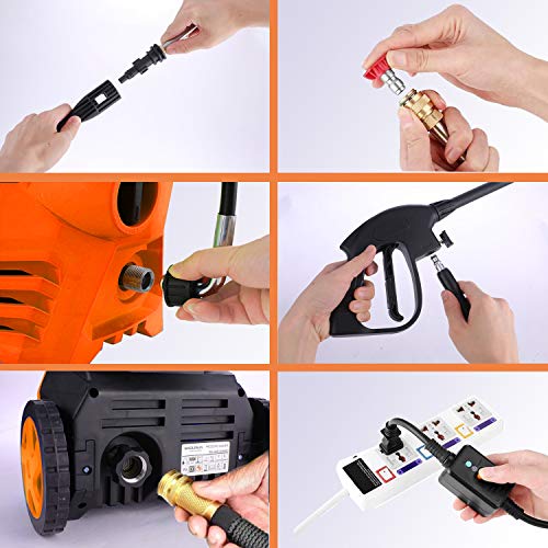 WHOLESUN 3000PSI Electric Pressure Washer 2.4GPM Power Washer 1600W High Pressure Cleaner Machine with 4 Nozzles Foam Cannon,Best for Cleaning Homes, Cars, Driveways, Patios (Organe)