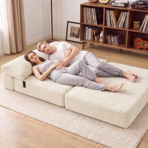 Image of Folding Sofa Bed Convertible 4 in 1 Sleeper Chair Beige Full XL