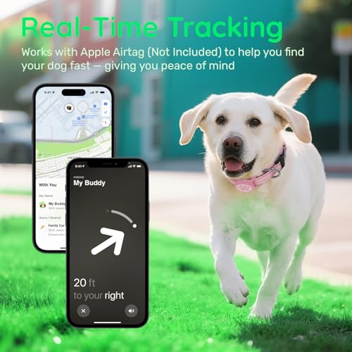 Airtag Dog Collar, Reflective Ultra-Durable Nylon Padded with QR Code Buckle & IP68 Waterproof Air Tag Holder Compatible for Apple AirTag, Comfortable for Small Medium Large Dogs(Pink,L) - Image 4