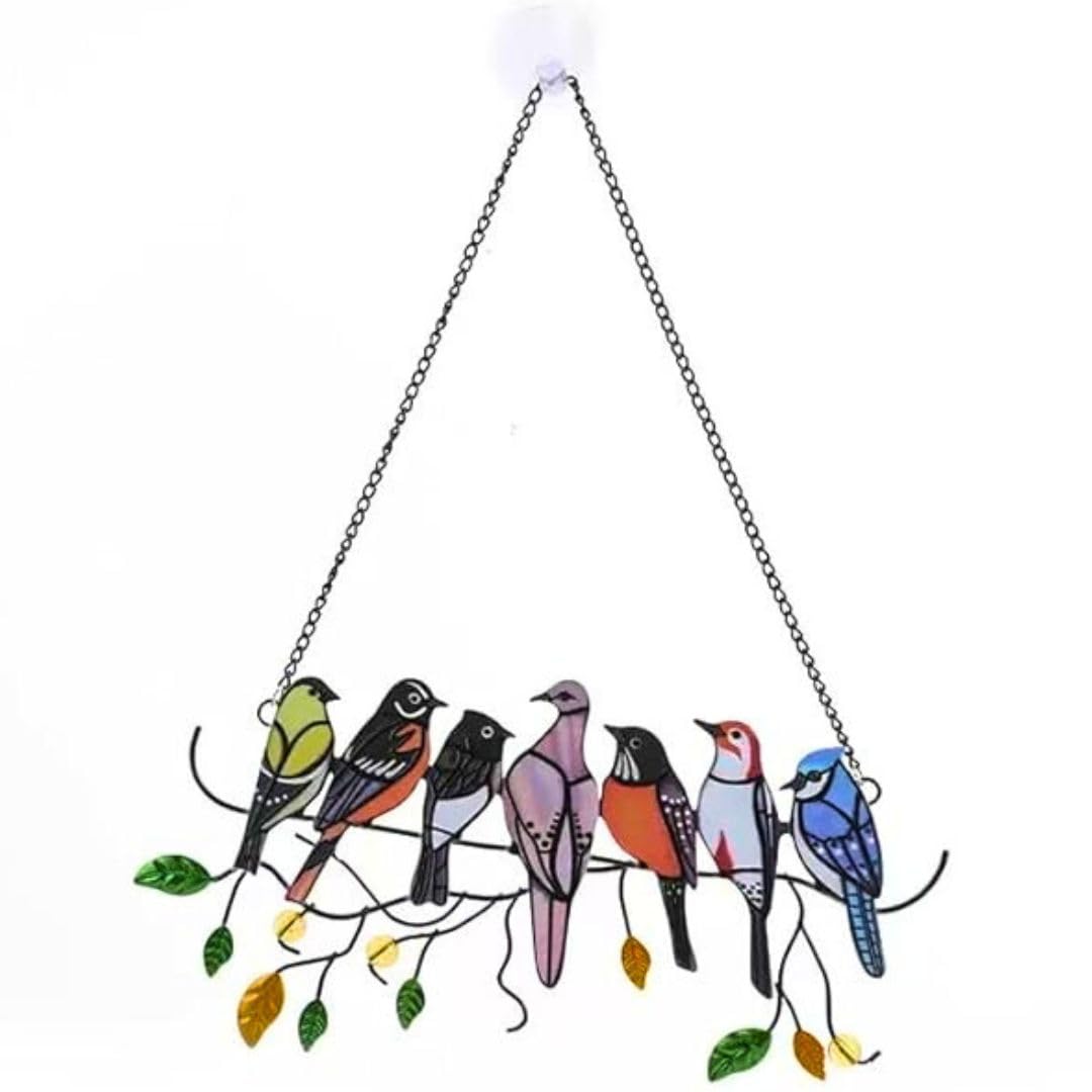 Wonderland Colourful Stained Acrylic Hanging Birds for Window| Wind Chime for Balcony| Hanging Wall Décor-image-42