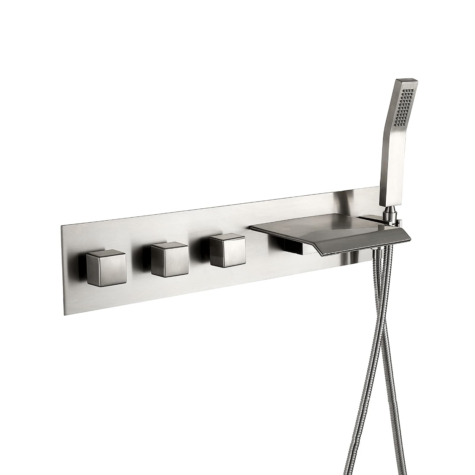 Grifo para bañera Grifo para bañera en cascada Grifo para baño de latón Pared con grifo para bañera con ducha de mano Grifo para bañera con 3 manijas y 5 orificios Válvula de cerámica Grifos para baño