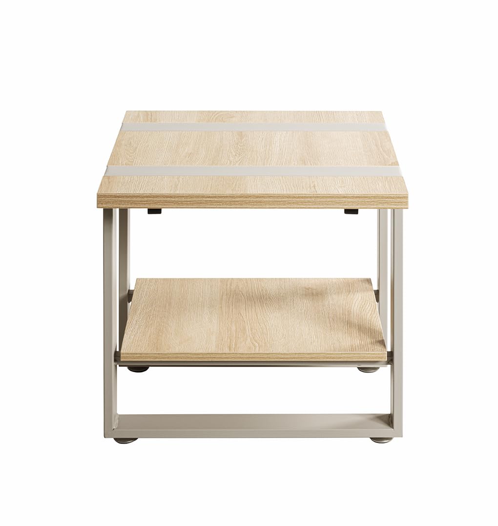 HAKU Table d'appoint en chêne Naturel, métal Gris Cachemire, aggloméré, Table de Salon de Style loft Industriel - Dimensions : L 45 x H 45 x P 45 cm Style : Moderne