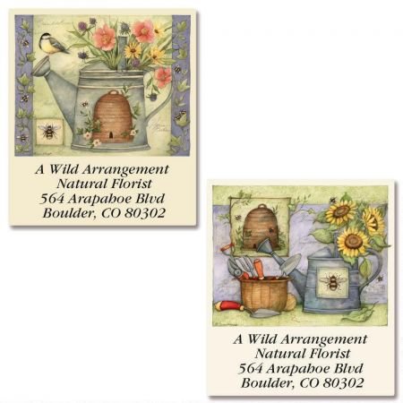 Watering Can Square Return Address Labels (2 Designs) - Set of 144 1-1/8" x 2-1/4" Self-Adhesive, Flat-Sheet Label