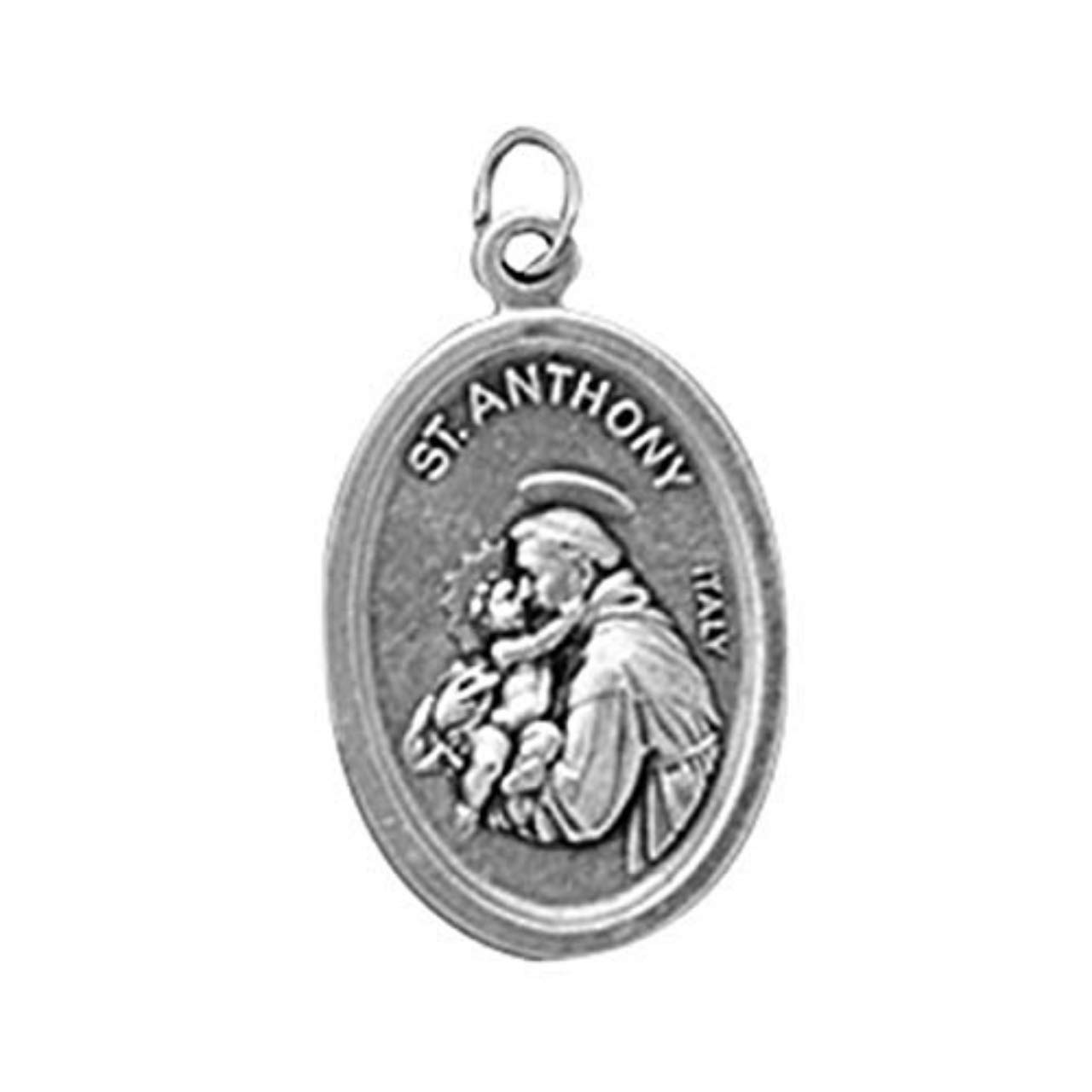 Catholic Patron Saint Loose Medal, 1" Oval, Oxidized Silver, St. Anthony
