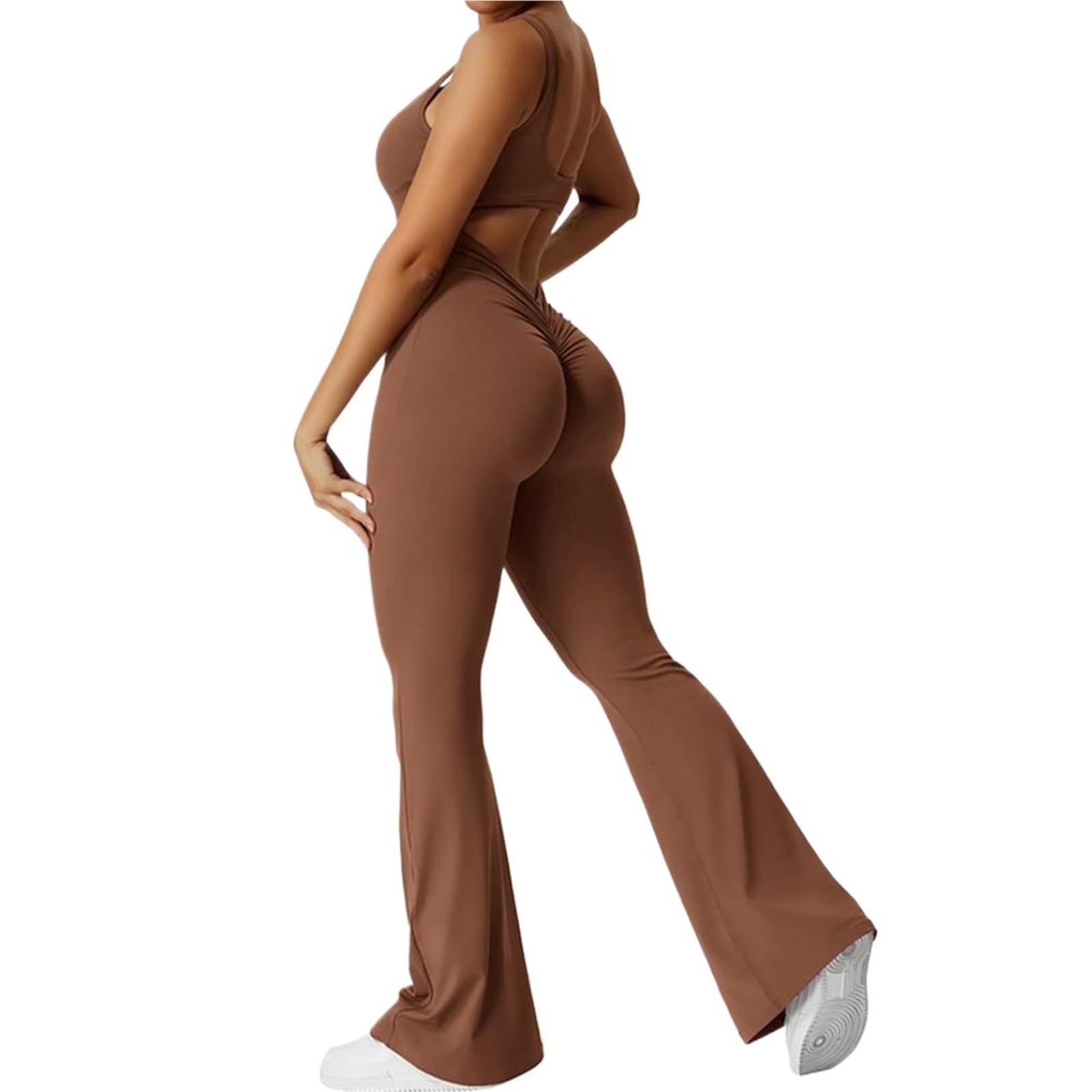 Mono de Yoga Conjunto de Yoga for Mujer, Monos sin Costuras, Ropa Deportiva de Entrenamiento, Conjunto de Gimnasio, Ropa de Entrenamiento(Coffee,M)
