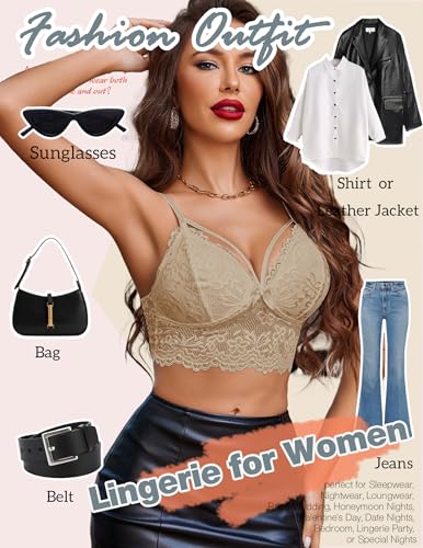 Image of Avidlove Lace Bralette for Women Lingerie Spaghetti Adjustable Strap Tank Camisole Crop Top