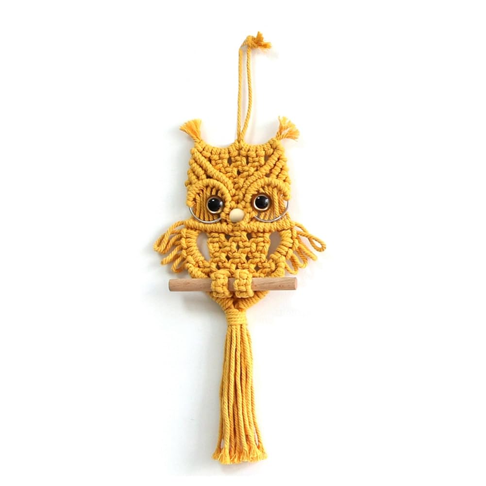 CTRLZS Owl Macrame Tapestry Woven Wall Hanging Pendant Ornament Woven Bohemian Tapestry Yellow