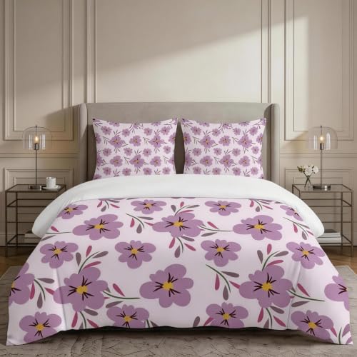 Housse de couette 160x200 microfine de qualité supérieure fleurs violettes - 2