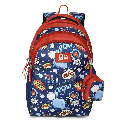 Nasher Miles Tic Tac Toe Boom Kids Backpack | 30L Capacity | 3 Compartments |Casual Bag |School Bag For Girls and Boys | Navy Blue