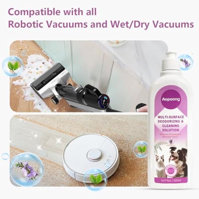 Multi-Surface Floor Cleaning Solution Lavender Scent Household Floor Cleaner Care for All Robot Vacuums with Mopping and Cordless Wet/Dry Vacuums (16.9Fl Oz/500ML)