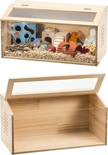 小動物/爬虫類用 ペットケージ 木製無垢材 前面アクリル板 通気口付き ハムスター リス モルモット ウサギ ヘビ カメレオン トカゲ ハリネズミ飼育 (単箱 60×40×40)