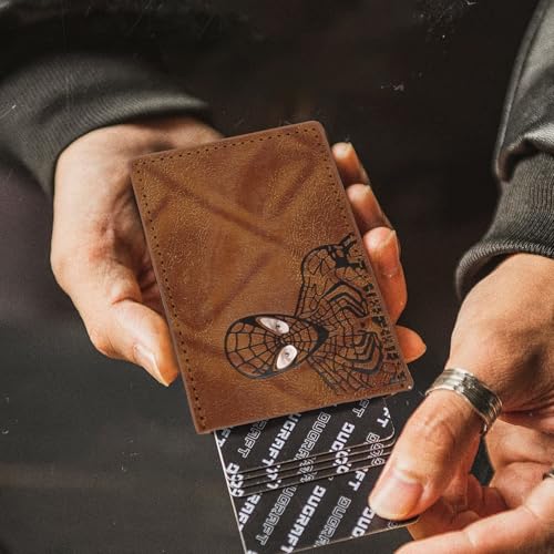 Leather Style Brown Spider Wallet ID for Men and Woman, Superhero Design, Multi Card Slots, Unisex and all ages, leather Style Wallet ID Bat eyes3