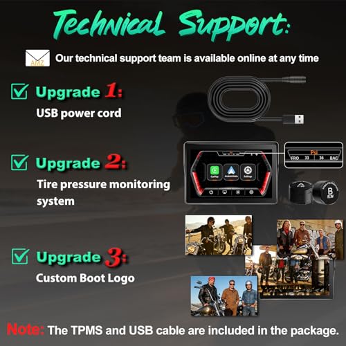 Image of 2026 YZW GPS Carplay 5 inch for Motorcycle with TPMS, Wireless CarPlay & Android Auto, GPS Nevigation, Supports Bluetooth, Siri, Google Assistant, Vioce Control, USB, IP69K HD Waterproof Touchscreen