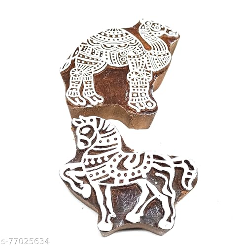 Image of RENIQ Wooden Printing Block for Fabric & DIY Craft | Handcrafted Indian Design Stamp for Textile, Pottery, Mehndi & Home Decor (Multicolor23)