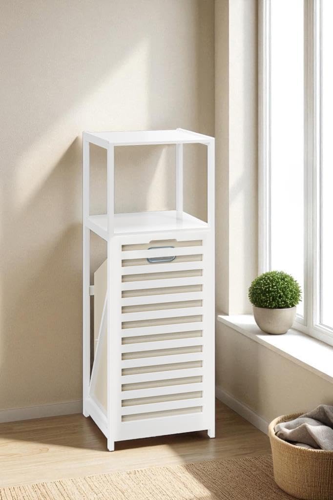 Digithome Bambu Beyaz Mat Lake Kirli Sepetli 2 Raflı Banyo…