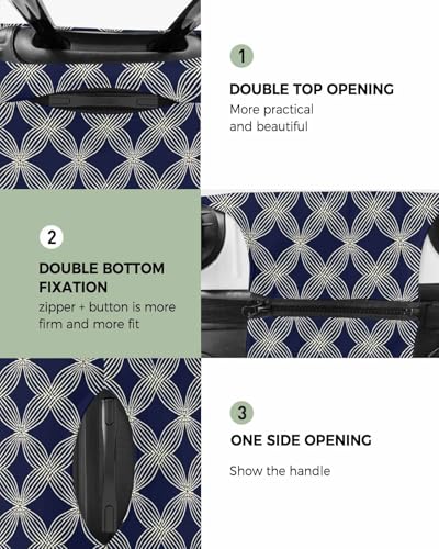 Vintage Blue Flower Travel Luggage Cover, Abstract Geometric Modern Anti-scratch Travel Suitcase Protector Covers, Washable Elastic Baggage Covers Fit 19-21 Inch Carry on Luggage2