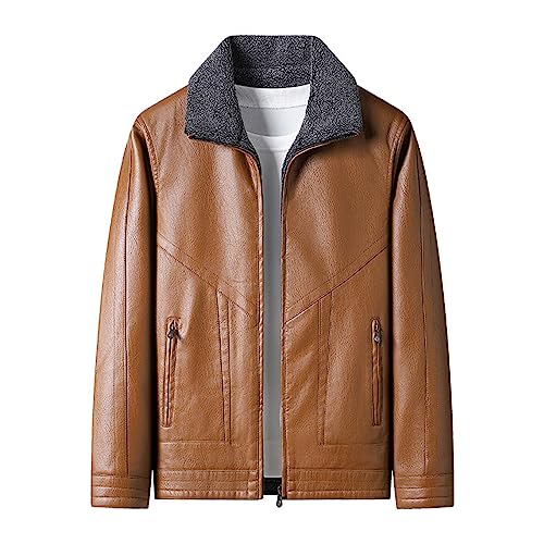 JEsilunmaMY Men's Fur Collar Winter Leather Jacket Full Zip Fleece Lined Lapel Sherpa Coat Slim Fit Casual Bomber Outwear2