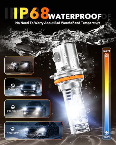 Image of OXILAM 9004 LED Light Bulbs, 1200% Enhanced Brightness 6500K Cool White, Anti-Flicker, 60,000Hrs Lifespan, Easy Plug-N-Play, IP68 Rated, HB1 Fog Light for Cars Trucks SUVs, Pack of 2