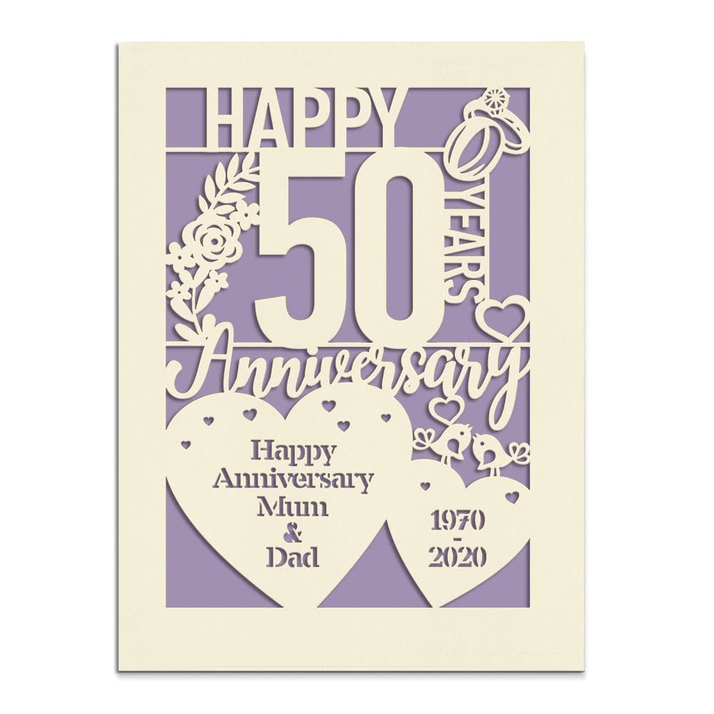 EDSG Personalized Anniversary Card Gift for Wedding Memory Lover Couples Girl Women Wife Laser Paper Cut Cards for Her Customized Names and Times(