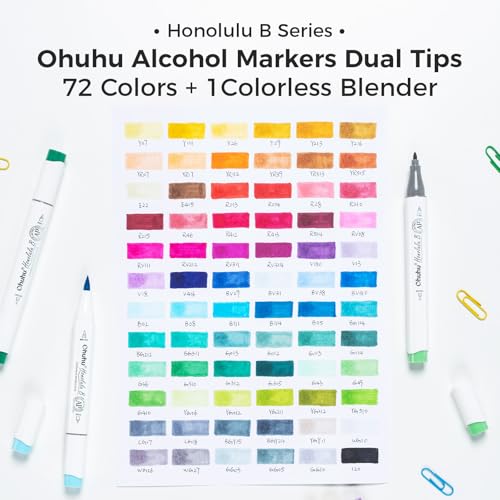 ohuhu alcohol markers brush tip - double tipped art marker set for artist adults coloring illustration- 72 colors- alcohol-based refillable ink - fine amp brush dual tips - honolulu b of ohuhu markers