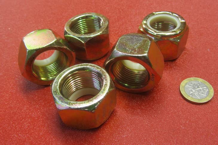 Grade 8 Zinc Yellow Chromate Plated Nylon Insert Locknuts 1"-14 Thread x 1-7/16" W x 1-3/64" H 5 Pcs