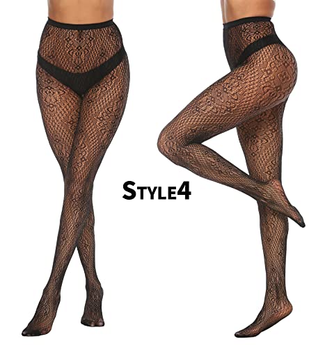 Image of Panda Bros Lace Patterned Fishnet Stockings Thigh High Pantyhose Black Tights for Women