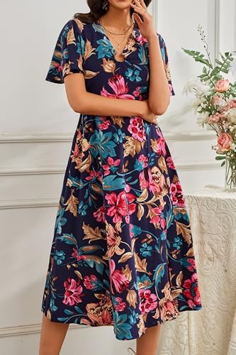 Image of Women's Long Sleeve Button Up Midi Belt Shift Collar Dress with Pockets for Work Office Business
