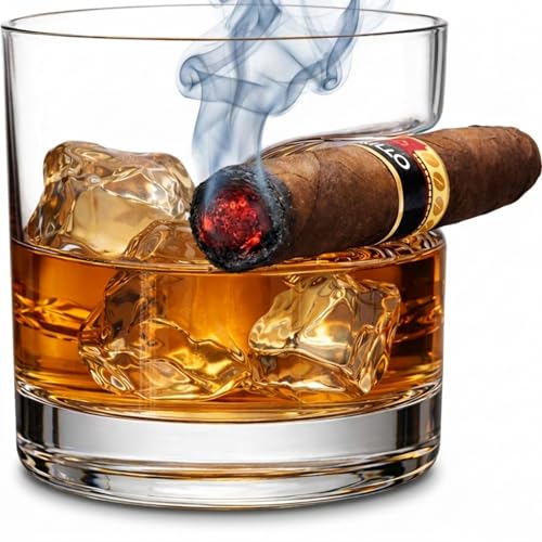 Product Image of the Godinger Whiskey Glass with Cigar Rest, Old Fashioned Glass, Cigar Gifts for Men, 12oz Dublin Crystal, Handmade, Bourbon Scotch Rocks Glass, Gift for Whiskey & Cigar Lovers