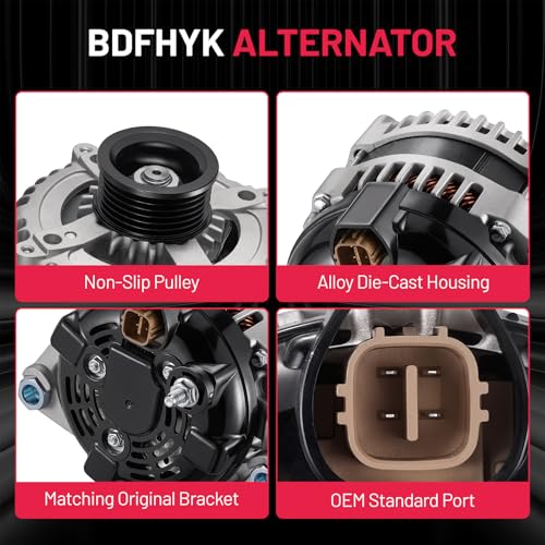Image of BDFHYK Alternator 11686 Compatible with Azera /Santa Fe /Santa Fe XL 2012-2019 3.3L V6,Compatible with Kia Cadenza /K900 /Sedona /Sorento 2011-2012 2014-2018 3.3L 3.5L 3.8L V6, Replace 104210-1800 | For Hyundai Azera 3.3L V6 2012-2017, Santa Fe XL 3.3L V6 2013-2019 12V 150A 6-Groove Pulley CW, OE 104210-1800, 1042102870
