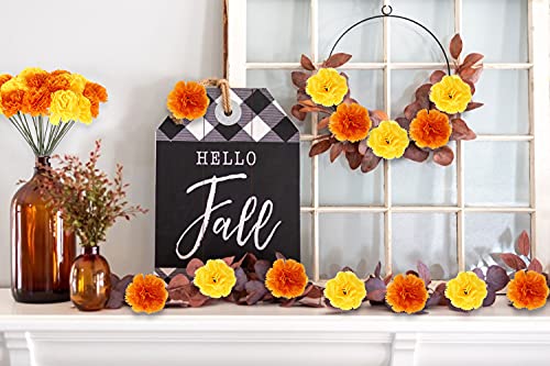 Tboxbo Artificial Marigold Flower Heads Bulk Bunch Fake Halloween With Stems For Party Birthday Diwali Decoration(Gold And Orange, 60 Pieces,With Stems) #TOP3