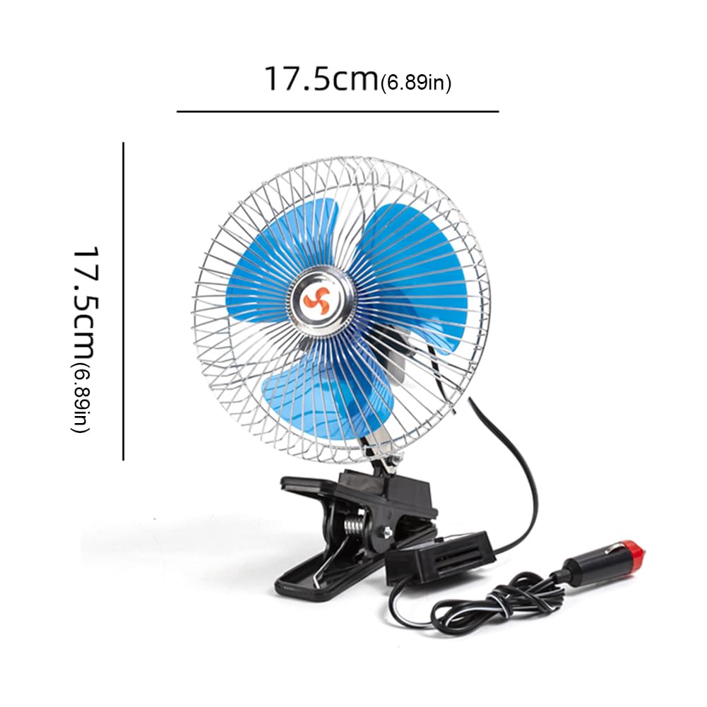 Starnearby Ventilateur de Voiture 6 Pouces 12V/24V, Mini Ventilateur de Refroidissement Voiture à Pince, 2 Vitesses Réglable, Ventilateur de Voiture Allume Cigare pour Camion, SUV, RV