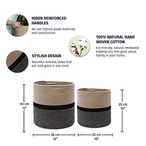 Organihaus Decorative Baskets For Plants| 10 & 12 Inch Pots For Plants Indoor | Woven Plant Baskets Indoor | Jute Basket | Planter Basket Cachepot | Floor Planter Pot Cover | Rope Plant Basket - Brown #TOP1