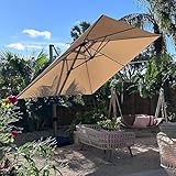 PURPLE LEAF Sonnenschirm 300 x 300 cm Alu Ampelschirm Groß 360° Drehung Gartenschirm mit Kurbel Neigbar UV-beständig 50+ Waterdicht Quadratisch Marktschirm für Garten Cafés, Beige