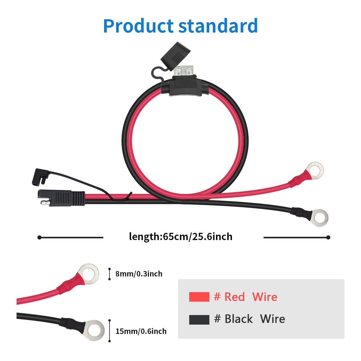 SAE Batterie Verlängerungskabel 10AWG, 1m Mit 5 Sicherungen (10A-30A) Für Motorrad, Auto