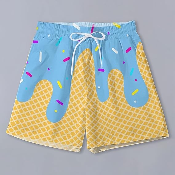 2025 New Men's ice Cream Shorts, Funny ice Cream Drops Beach Summer Shorts, Casual Drawstring Elastic Waist Pajama Bottoms2