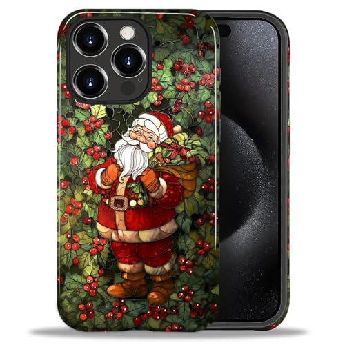Akinmi Case for iPhone 15 Pro,Wild Fruit Christmas Santa Claus Exquisitely Pattern Double Protective Phone Cover Cases Soft Silicone for iPhone 15 Pro - image 1
