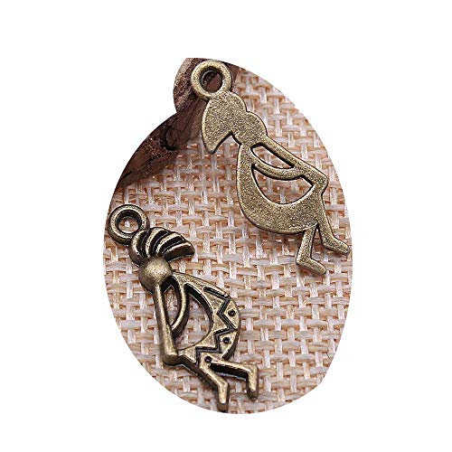 honggui1111-30pcs encantos nativos Kokopelli 24x9mm colgantes que hacen DIY joyería tibetana hecha a mano (bronce antiguo)