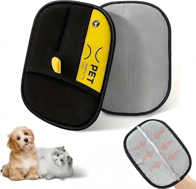 ROMANVIC Tierhaarentferner Handschuh,2 Stück Elektrostatischer Hundehaare Haarentfernungshandschuh,Fellmagnet Katzenhaarentferner Doppelseitig für Hunde & Katzen Wiederverwendbar
