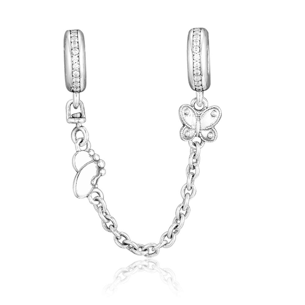 Plata 925 cadena de seguridad de mariposas de primavera para pulseras 5